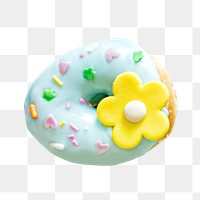 Blue glazed donut png sticker, transparent background