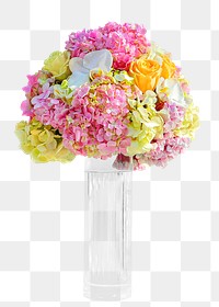 Flowers in glass vase png, transparent background