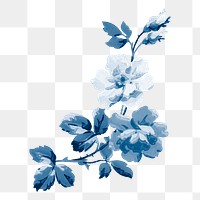 Aesthetic png blue vintage flower painting, transparent background