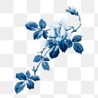 Aesthetic flower png blue vintage painting, transparent background