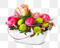 Beautiful flowers basket png collage element, transparent background