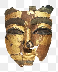 PNG Ancient Egyptian mask, object in gold, transparent background.  Remixed by rawpixel. 