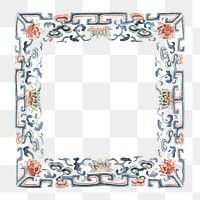 PNG Chinese floral patterned frame, vintage illustration, transparent background.  Remixed by rawpixel. 