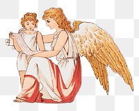 PNG Angel with her son, vintage illustration, transparent background.  Remixed by rawpixel. 