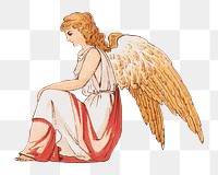 PNG Sitting angel, vintage illustration, transparent background.  Remixed by rawpixel. 