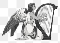 PNG Angel playing harp, vintage illustration, transparent background.  Remixed by rawpixel. 