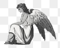 PNG Sitting angel, vintage illustration, transparent background.  Remixed by rawpixel. 