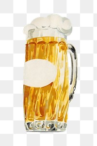 PNG vintage beer glass, chromolithograph art, transparent background. Remixed by rawpixel. 