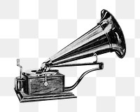 PNG vintage gramophone, chromolithograph art, transparent background. Remixed by rawpixel. 