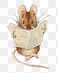 PNG reading mouse character vintage illustration on transparent background. Remixed by rawpixel. 