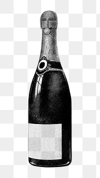 Champagne bottle png vintage illustration, transparent background. Remixed by rawpixel. 