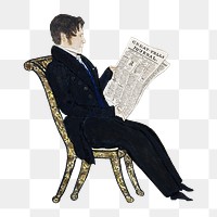 PNG Victorian man reading newspaper, vintage illustration by Joseph H. Davis, transparent background. Remixed by rawpixel.