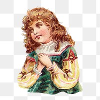 PNG Little girl, vintage person illustration, transparent background. Remixed by rawpixel.