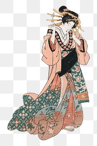 PNG Geisha woman, vintage Japanese illustration by Keisei Eisen, transparent background. Remixed by rawpixel.