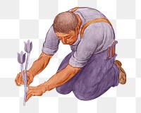 PNG Man planting flower, vintage illustration by Jose Moya del Pino, transparent background. Remixed by rawpixel.