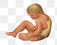 PNG Kid sitting, vintage illustration by Jose Moya del Pino, transparent background. Remixed by rawpixel.