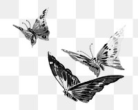 Monotone butterflies png animal, transparent background. Remixed by rawpixel.