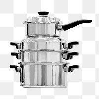 Png silver pots stacked, transparent background