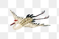 PNG Sarus crane flying, vintage animal by G.A. Audsley-Japanese illustration, transparent background. Remixed by rawpixel.