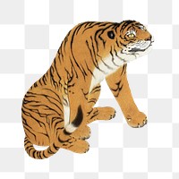 Tiger  png woodblock print, transparent background. Remixed by rawpixel. 