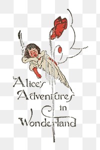 Png A title illustration for Alice's Adventures in Wonderland (1907) collage element, transparent background