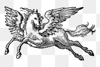 Png Woodcut of Pegasus from a 1715 title page collage element, transparent background