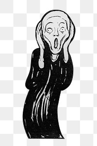 The scream png b&w element, transparent background. Famous artwork by Edvard Munch remixed by rawpixel.