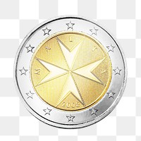 Malta 2 Euro coin png, transparent background