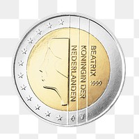 Dutch 2 Euro coin png, transparent background