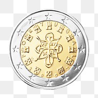 Portugal 2 Euro coin png, transparent background