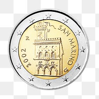 San Marino 2 Euro coin png, transparent background