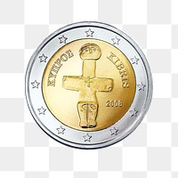 Cyprus 2 Euro coin png, transparent background