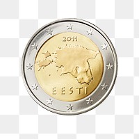 Estonia 2 Euro coin png, transparent background