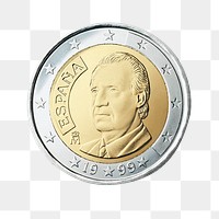 Spain 2 Euro coin png, transparent background