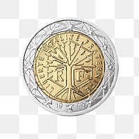 French 2 Euro coin png, transparent background