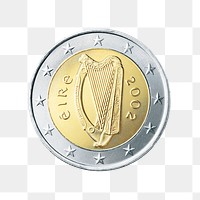 Irish 2 Euro coin png, transparent background