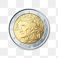 Italian 2 Euro coin png, transparent background