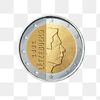 Luxembourg 2 Euro coin png, transparent background