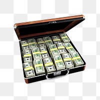 Briefcase full of money png sticker, transparent background