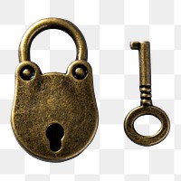 Png key and padlock, transparent background