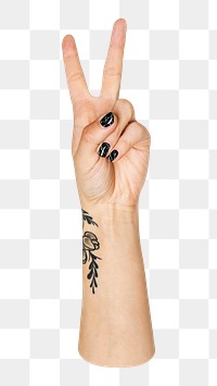 Peace hand sign png sticker, transparent background