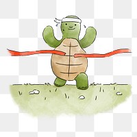 PNG Speedy turtle running to the finish line, illustration, collage element, transparent background