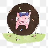 PNG Piggy jumping through a doughnut, illustration, collage element, transparent background