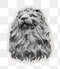 PNG lion sculpture sticker with white border, transparent background