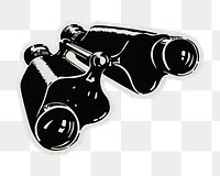 PNG vintage binoculars object sticker with white border,  transparent background 
