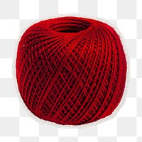 PNG red yarn sticker with white border, transparent background