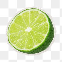 PNG lime fruit sticker with white border, transparent background