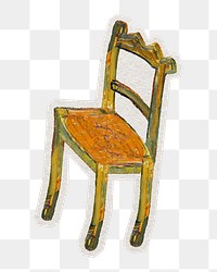 PNG Van Gogh's  chair sticker with white border, transparent background , artwork remixed by rawpixel.