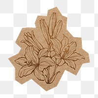 Gold floral illustration png, cut out paper element, transparent background