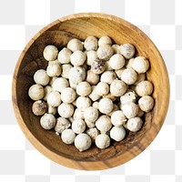 PNG White pepper in wooden bowl, collage element, transparent background